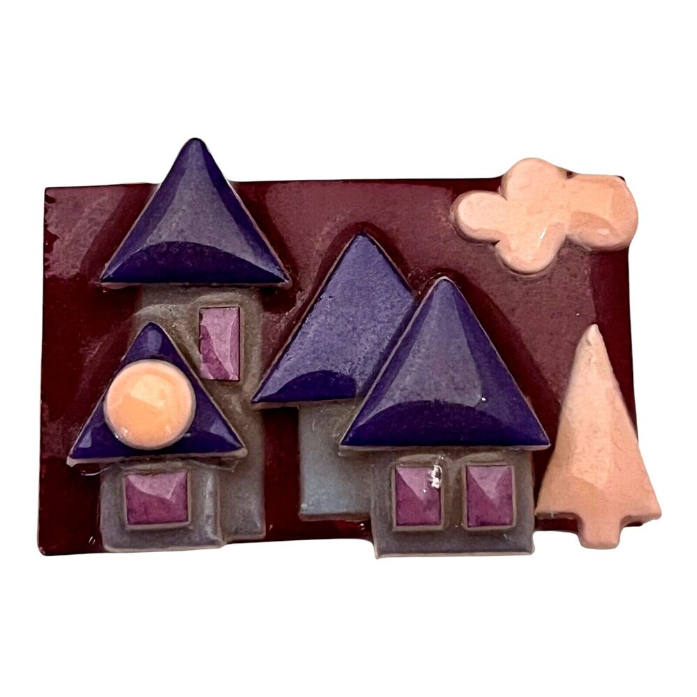 Vintage 1990s Lucinda House Pins Brooch Painted Resin Houses - 11Y